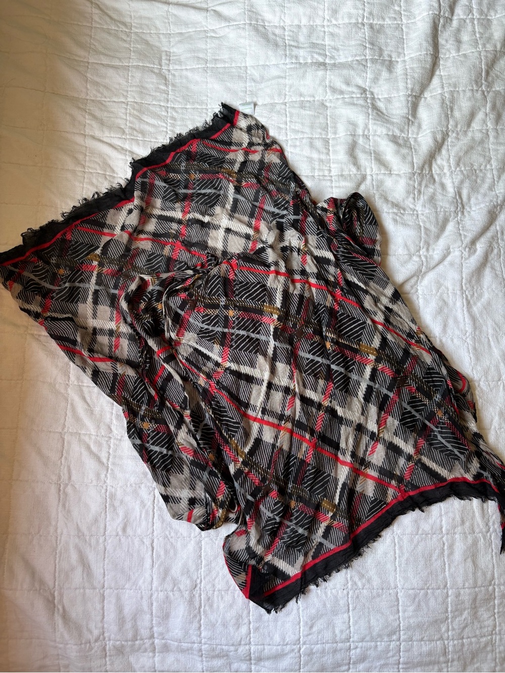 Vera Bradley Plaid Fringe Hem Women's Scarf - Black, White & Red